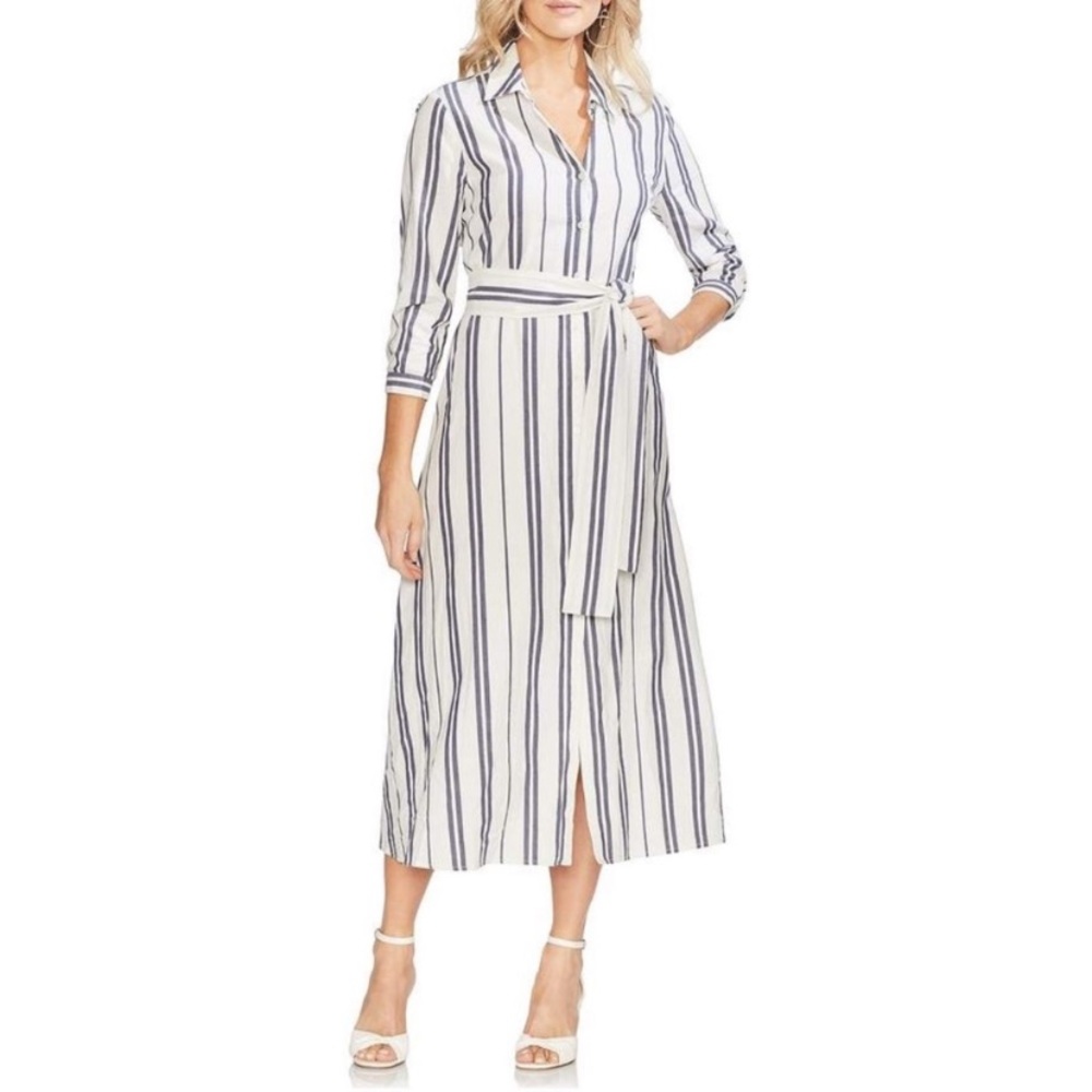 Vince Camuto Stripe belted button up shirt dress